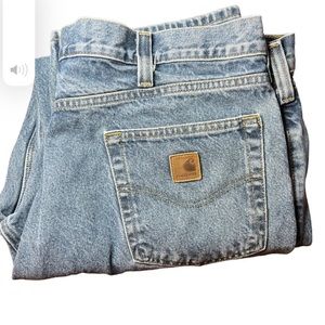 Carhartt Men's 40x30 Relaxed Fit Cotton Blend Logo Dark Wash Denim Blue Jeans